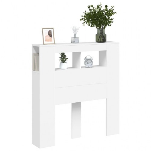 Sengegavl med LED-lys og hylder 100×18,5×103,5 cm - hvid, konstrueret træ