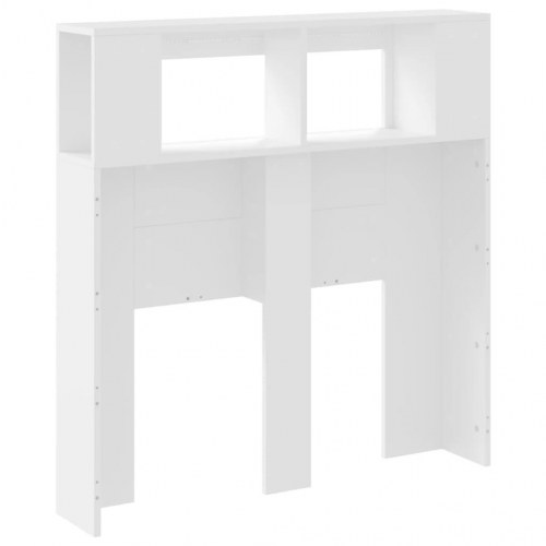 Sengegavl med LED-lys og hylder 100×18,5×103,5 cm - hvid, konstrueret træ