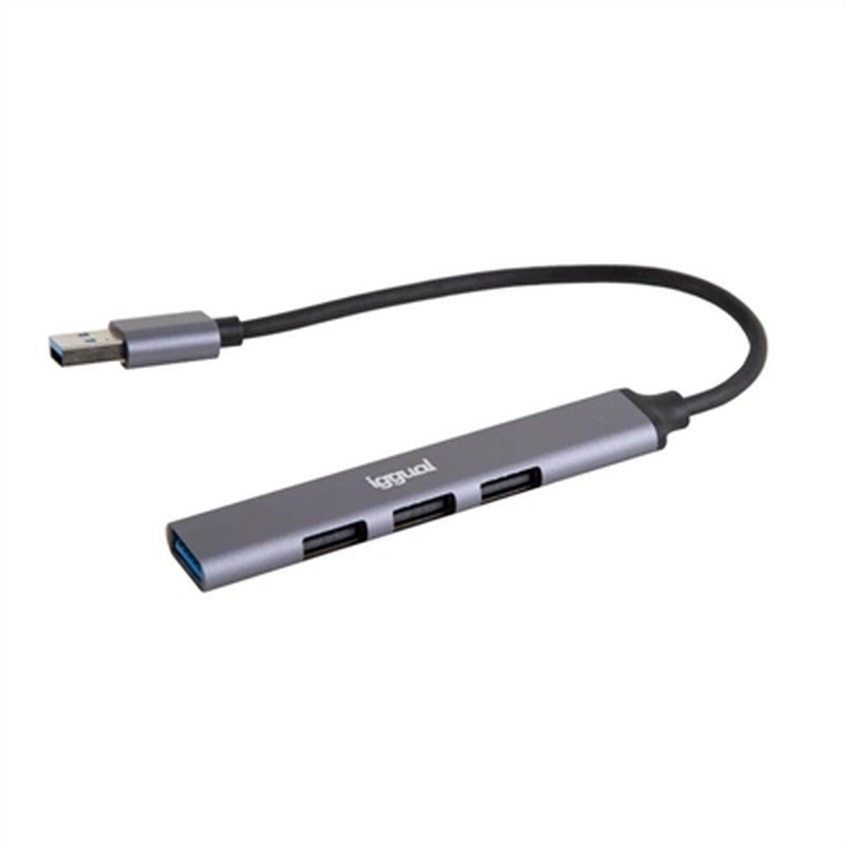 USB hub iggual - 4 porte (1× USB 3.0 + 3× USB 2.0) - Grå