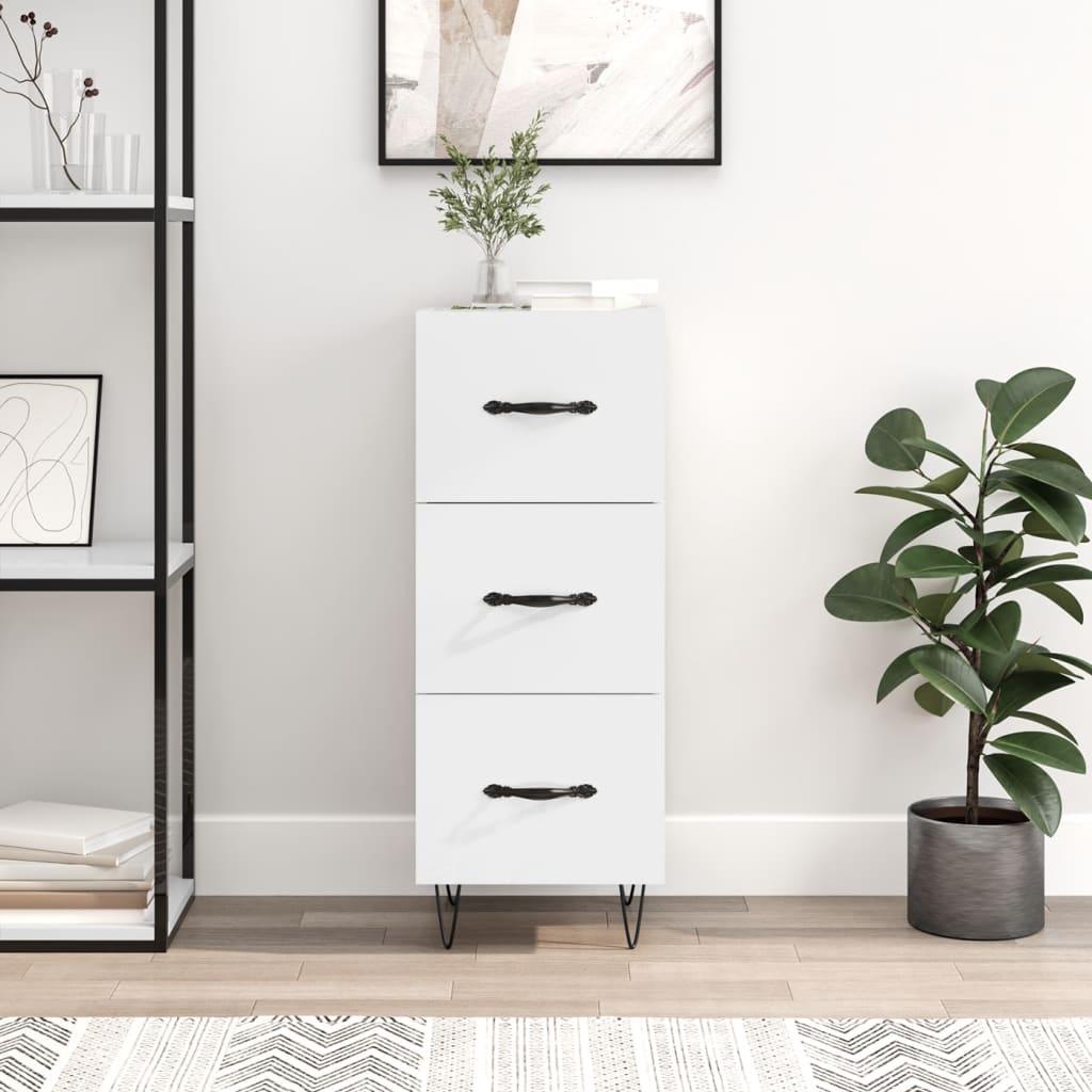 Skænk med 3 skuffer - 34,5 × 34 × 90 cm, hvid højglans