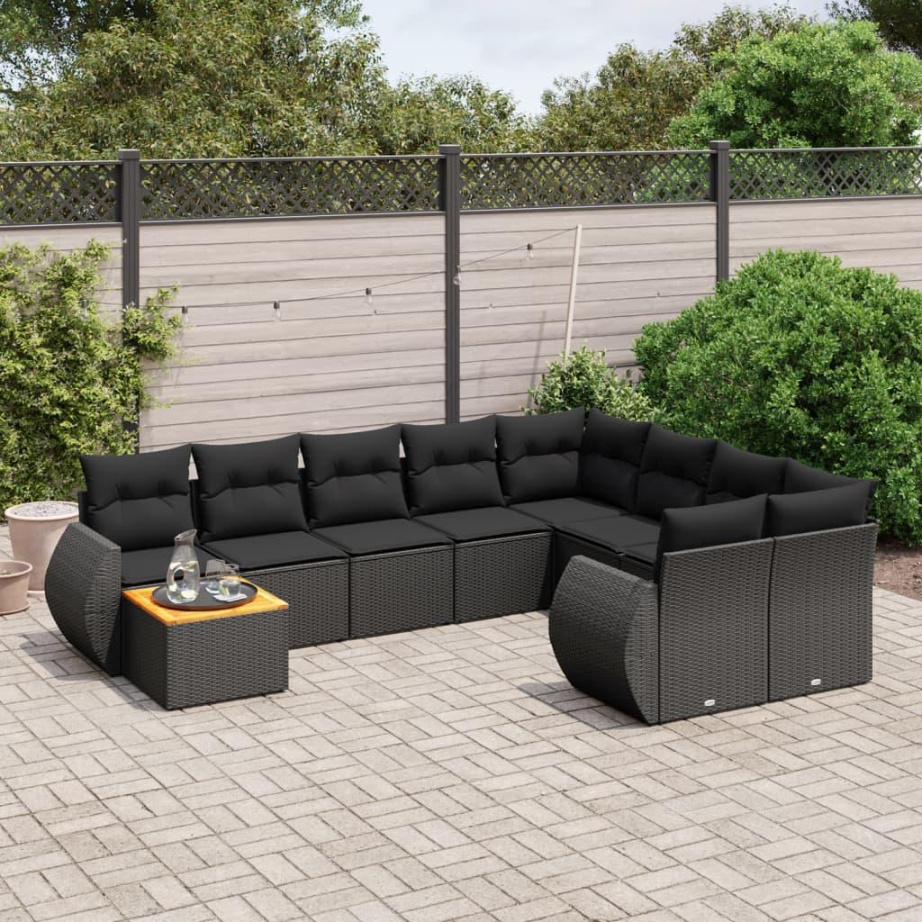 Sofasæt Til Haven 10 Dele Med Hynder Polyrattan - Sort / bord 5x midterdel 2x hjørnedel