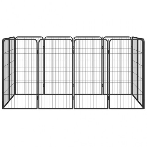 12-panels hundegård 50x100 cm pulverlakeret stål sort