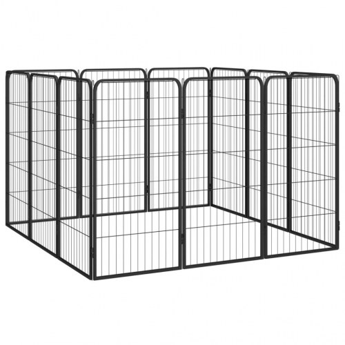 12-panels hundegård 50x100 cm pulverlakeret stål sort