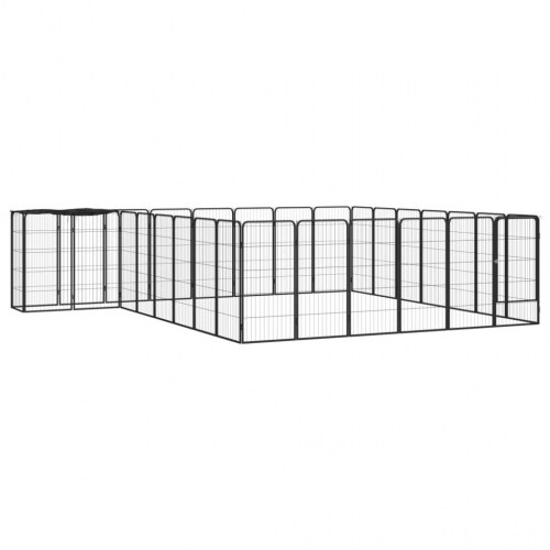 30-panels hundegård 50 × 100 cm - pulverlakeret stål, sort