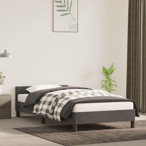 Sengeramme med sengegavl 90x200 cm fløjl mørkegrå