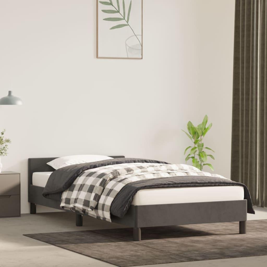 Sengeramme med sengegavl 90x200 cm fløjl mørkegrå