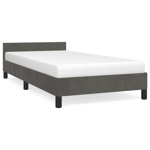 Sengeramme med sengegavl 90x200 cm fløjl mørkegrå