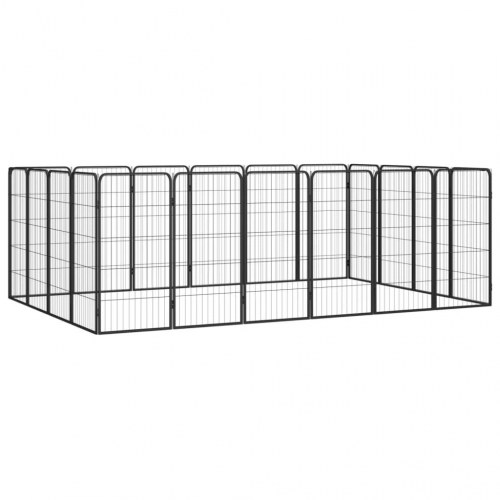 Hundegård med 20 paneler - 50×100 cm pr. panel, pulverlakeret stål, sort