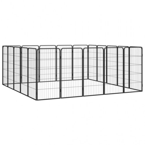 Hundegård med 20 paneler - 50×100 cm pr. panel, pulverlakeret stål, sort