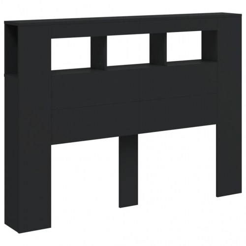 Sengegavl med LED-lys 140x18,5x103,5 cm konstrueret træ sort