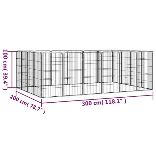 Hundegård med 20 paneler - 50×100 cm pr. panel, pulverlakeret stål, sort