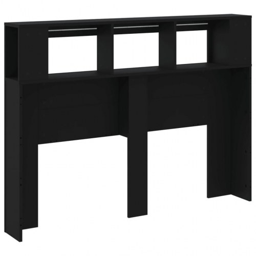 Sengegavl med LED-lys 140x18,5x103,5 cm konstrueret træ sort