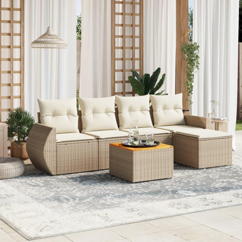 Sofasæt Til Haven 6 Dele Med Hynder Polyrattan - Beige og cremefarvet