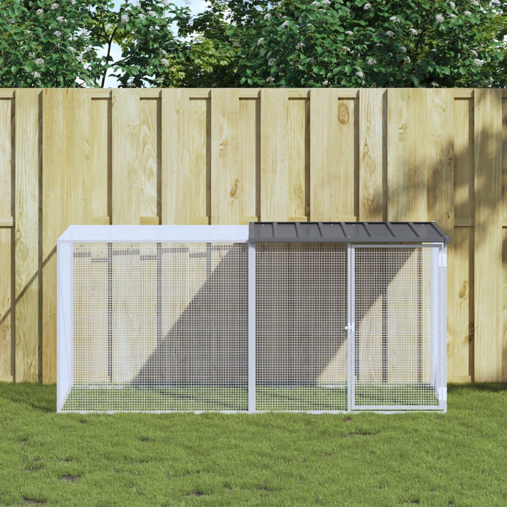 Hønsebur med tag 203x98x90 cm galvaniseret stål antracitgrå