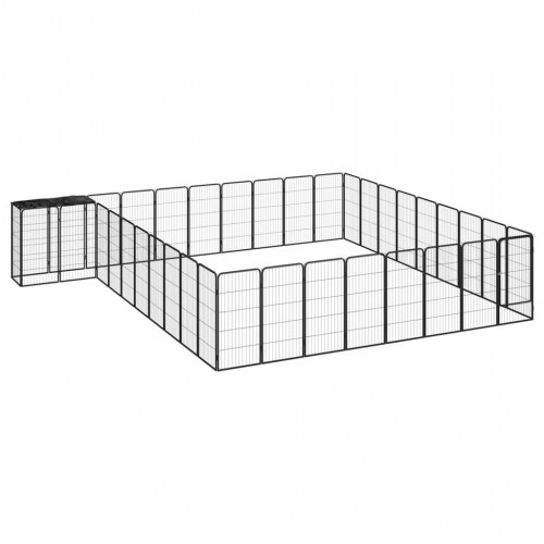 Hundegård med 38 paneler - 50 × 100 cm, pulverlakeret stål, sort