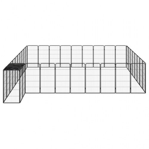 Hundegård med 38 paneler - 50 × 100 cm, pulverlakeret stål, sort