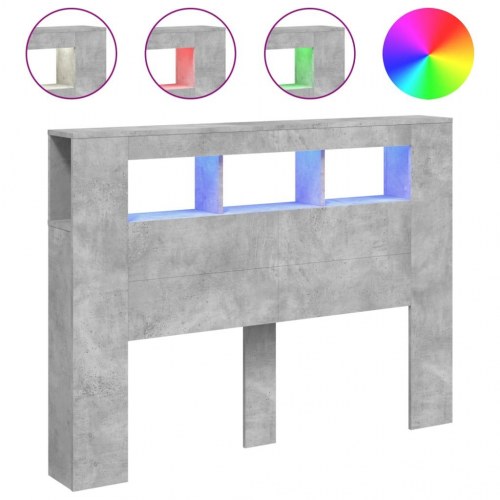 Sengegavl med LED-lys 140 x 18,5 x 103,5 cm - konstrueret træ, betongrå