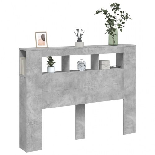 Sengegavl med LED-lys 140 x 18,5 x 103,5 cm - konstrueret træ, betongrå