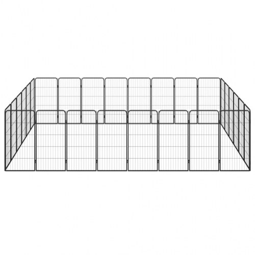 28-panels hundegård 50 × 100 cm - pulverlakeret stål, sort