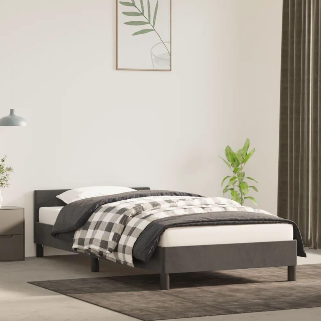 Sengeramme med sengegavl 100x200 cm fløjl mørkegrå