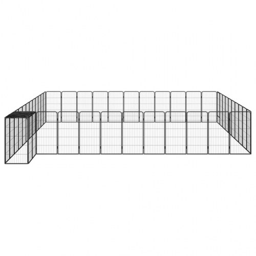 Hundegård med 46 paneler 50×100 cm - pulverlakeret stål, sort