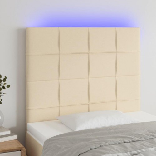 Sengegavl med LED-lys 90 x 5 x 118/128 cm - cremefarvet