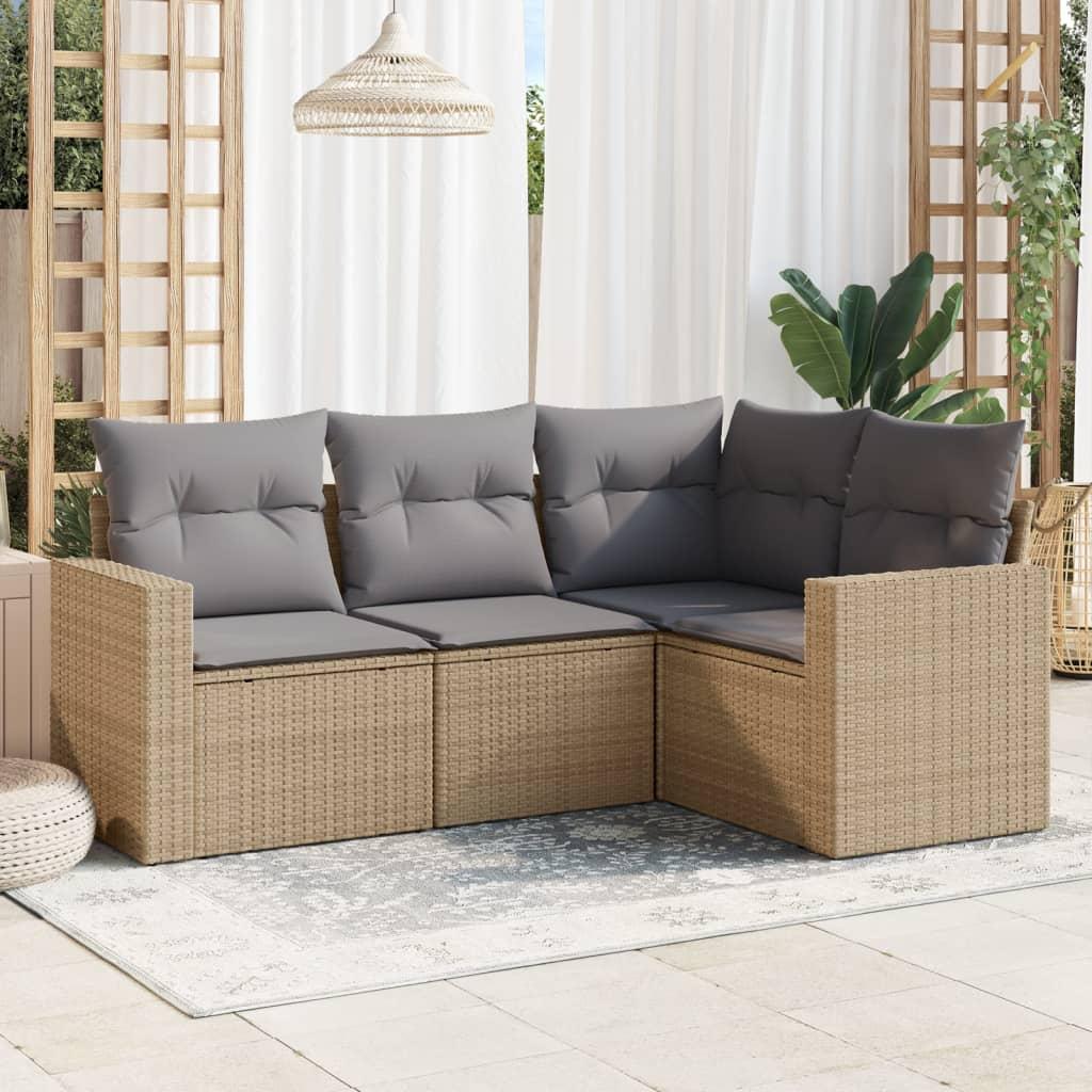 Sofasæt Til Haven 4 Dele Med Hynder Polyrattan - beige og grå / Uden bord