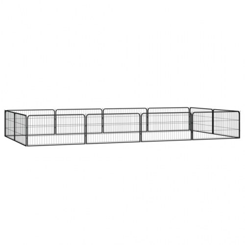 12-panels hundegård 100×50 cm - pulverlakeret stål, sort