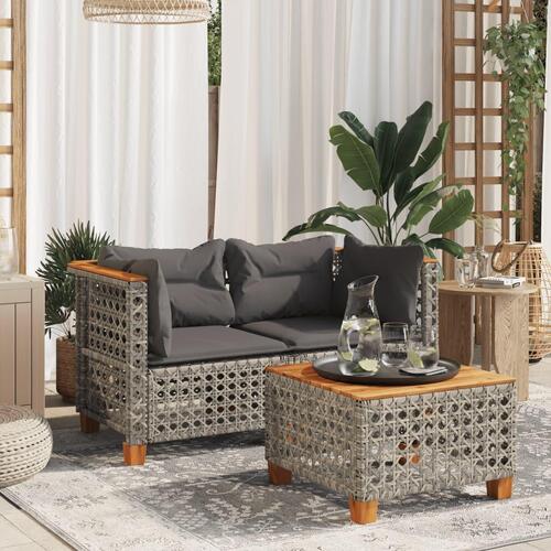 Hjørnemoduler til havesofa 2 stk. med hynder polyrattan grå