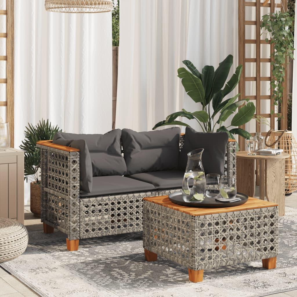 Hjørnemoduler til havesofa 2 stk. med hynder polyrattan grå