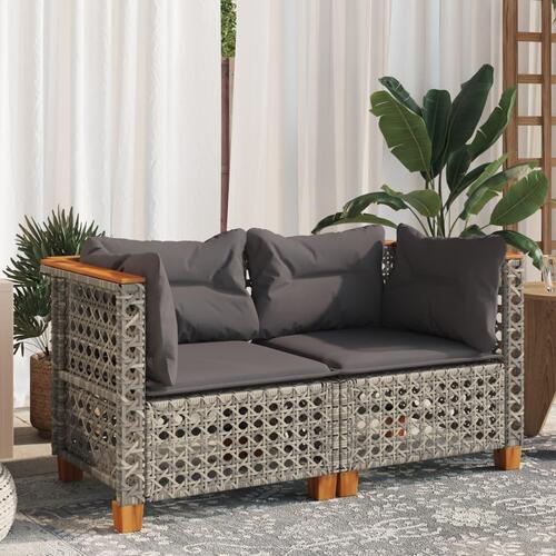 Hjørnemoduler til havesofa 2 stk. med hynder polyrattan grå