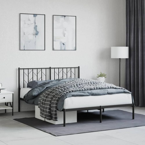 Sengeramme med sengegavl 140x190 cm - metal, sort
