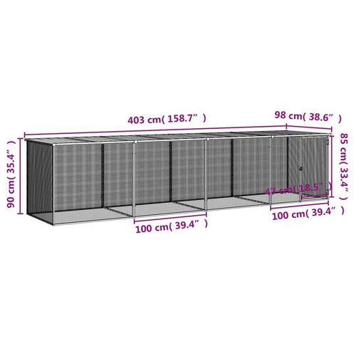 Hønsebur med tag 403x98x90 cm galvaniseret stål antracitgrå