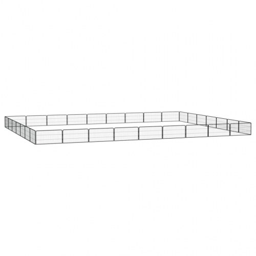 Hundegård med 32 paneler - 100×50 cm, pulverlakeret stål, sort
