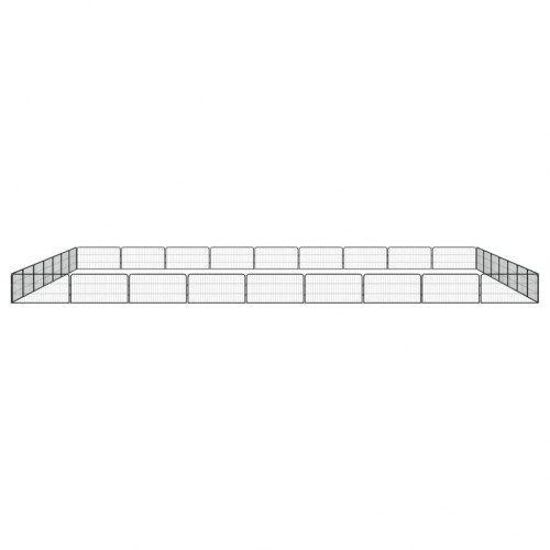 Hundegård med 32 paneler - 100×50 cm, pulverlakeret stål, sort