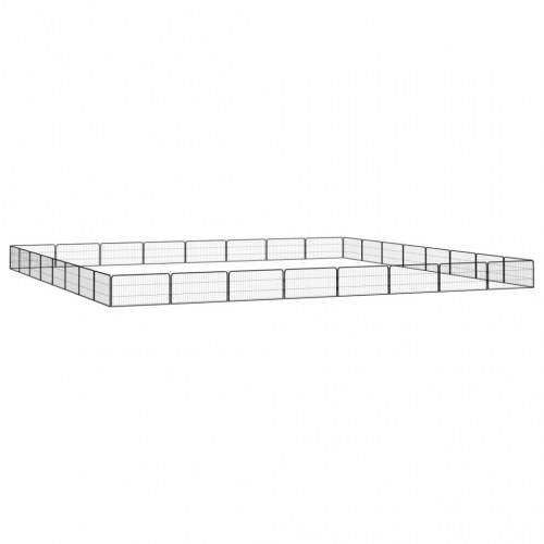 Hundegård med 32 paneler - 100×50 cm, pulverlakeret stål, sort