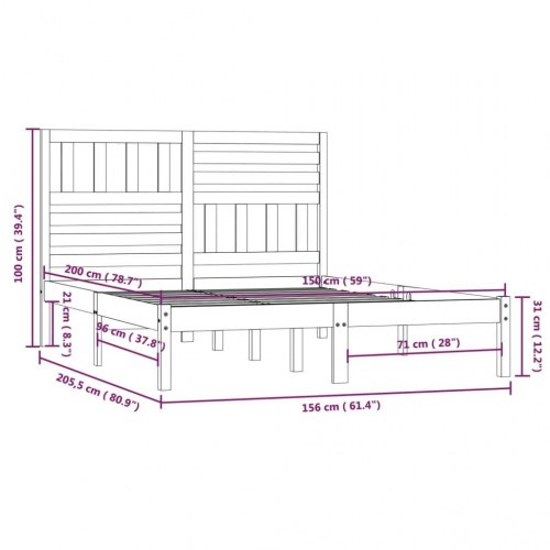 Sengeramme uden madras 150x200 cm massivt fyrretræ hvid