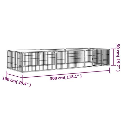 8-panels hundegård 100x50 cm pulverlakeret stål sort