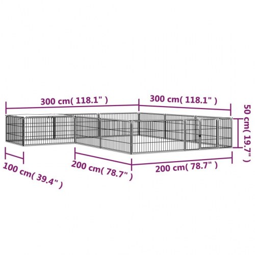 12-panels hundegård 100 × 50 cm i pulverlakeret stål - sort