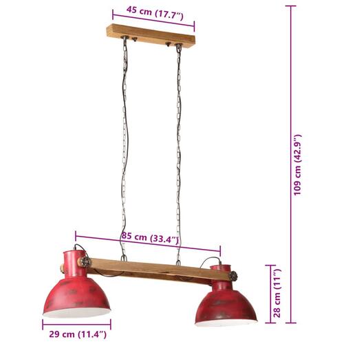 Pendel 25 W 85x28x109 cm E27 rustik rød