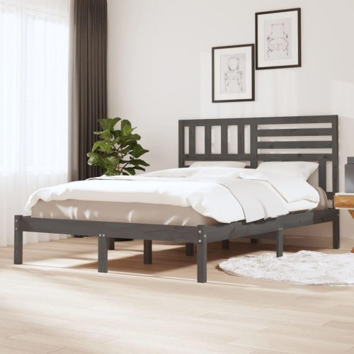 Sengeramme 150x200 cm kingsize massivt fyrretræ grå