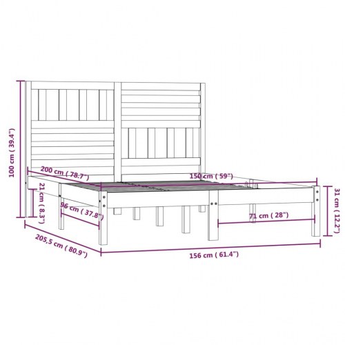 Sengeramme 150x200 cm kingsize massivt fyrretræ grå