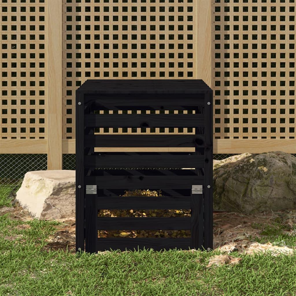 Kompostbeholder 63,5×63,5×77,5 cm massivt fyrretræ sort