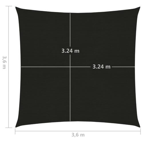 Solsejl 3,6x3,6 m 160 g/m² HDPE sort