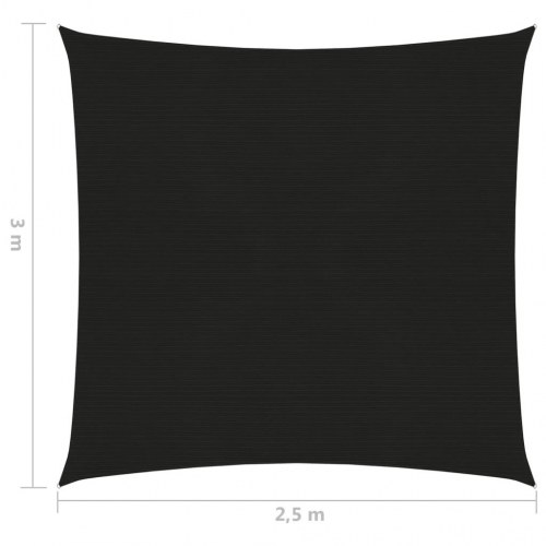 Solsejl 2,5 × 3 m - HDPE 160 g/m², sort rektangulært