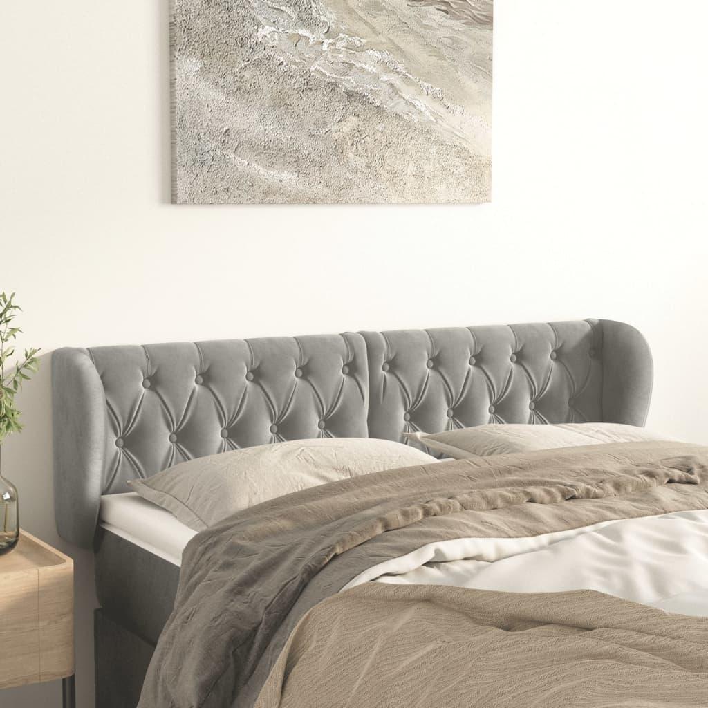 Sengegavl Med Kanter Fløjl - Lysegrå / 147 x 23 x 78/88 cm