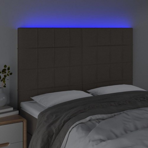 Sengegavl med LED-lys 144 x 5 x 118/128 cm stof gråbrun