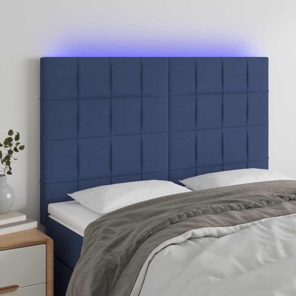 Sengegavl Med Led-Lys Stof - Blå / 144 x 5 x 118/128 cm