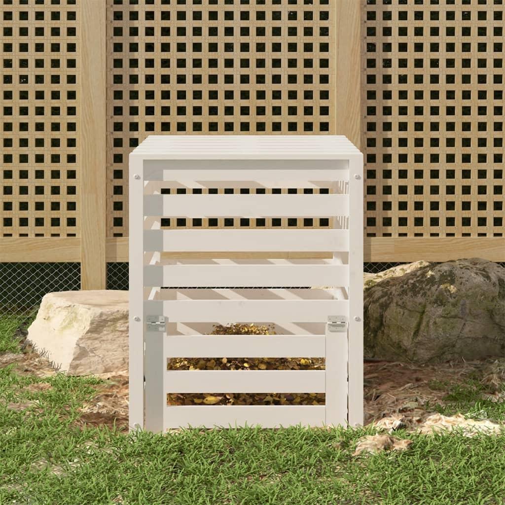 Kompostbeholder 63,5×63,5×77,5 cm massivt fyrretræ Hvid