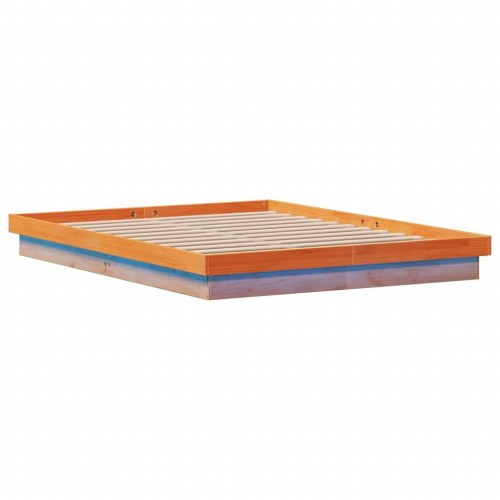 Sengeramme med LED-lys 160x200 cm - massivt fyrretræ, gyldenbrun